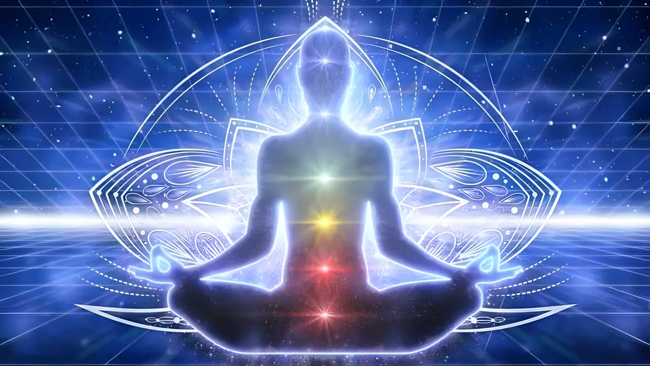 A practitioner absorbed in deep pranayama, breath suspended in stillness